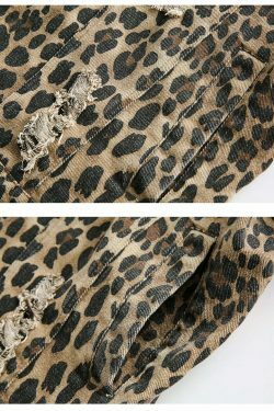 Leopard Print Distressed Western Jacket for Y2K Fashion Enthusiasts