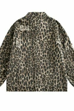 Leopard Print Distressed Western Jacket for Y2K Fashion Enthusiasts
