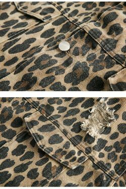 Leopard Print Distressed Western Jacket for Y2K Fashion Enthusiasts