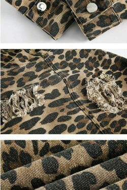 Leopard Print Distressed Western Jacket for Y2K Fashion Enthusiasts