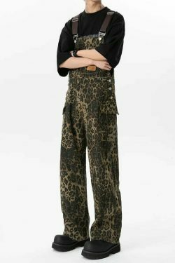Leopard Print Dungarees - Y2K Fashion Statement with Coquette Aesthetic and Grunge Style