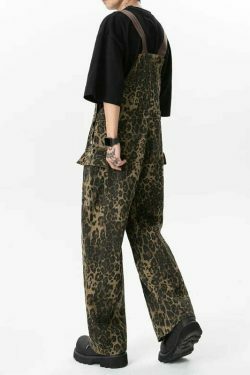 Leopard Print Dungarees - Y2K Fashion Statement with Coquette Aesthetic and Grunge Style