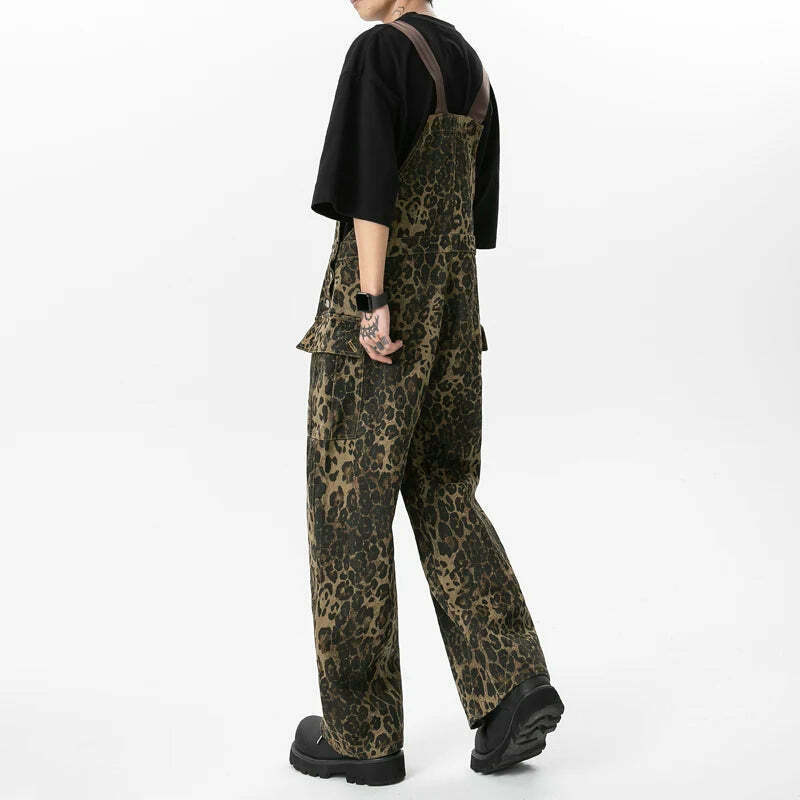 Leopard Print Dungarees - Y2K Fashion Statement with Coquette Aesthetic and Grunge Style Leopard Print Dungarees - Y2K Fashion Statement with Coquette Aesthetic and Grunge Style
