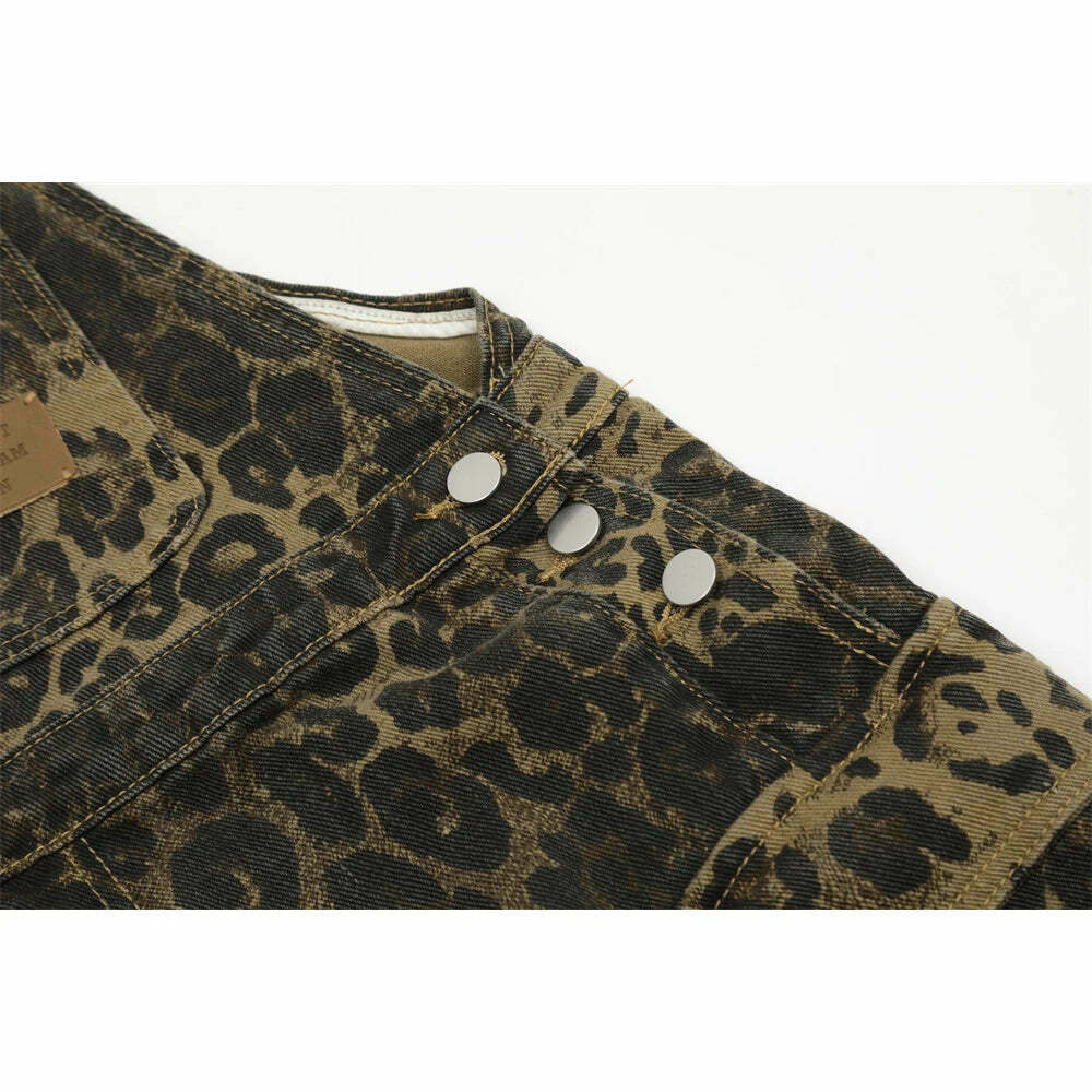 Leopard Print Dungarees - Y2K Fashion Statement with Coquette Aesthetic and Grunge Style Leopard Print Dungarees - Y2K Fashion Statement with Coquette Aesthetic and Grunge Style