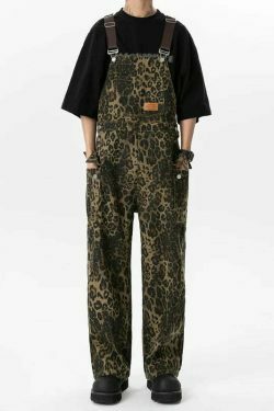 Leopard Print Dungarees - Y2K Fashion Statement with Coquette Aesthetic and Grunge Style