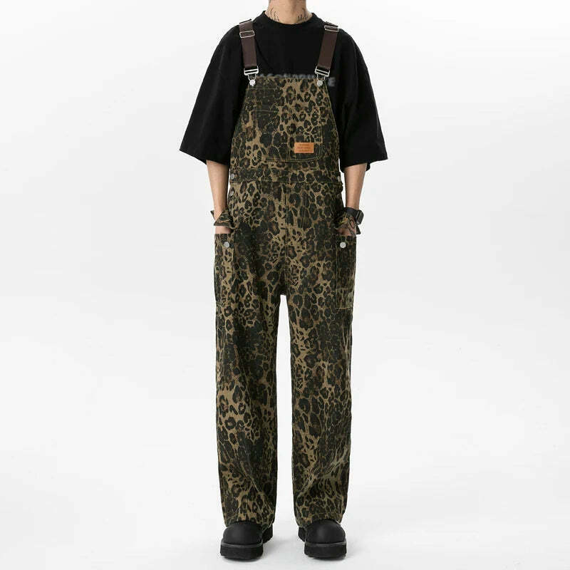 Leopard Print Dungarees - Y2K Fashion Statement with Coquette Aesthetic and Grunge Style Leopard Print Dungarees - Y2K Fashion Statement with Coquette Aesthetic and Grunge Style