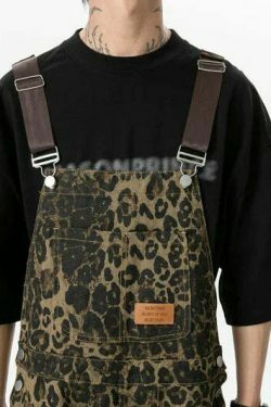 Leopard Print Dungarees - Y2K Fashion Statement with Coquette Aesthetic and Grunge Style
