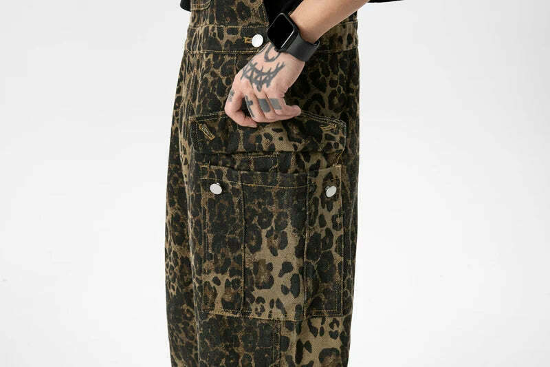 Leopard Print Dungarees - Y2K Fashion Statement with Coquette Aesthetic and Grunge Style Leopard Print Dungarees - Y2K Fashion Statement with Coquette Aesthetic and Grunge Style