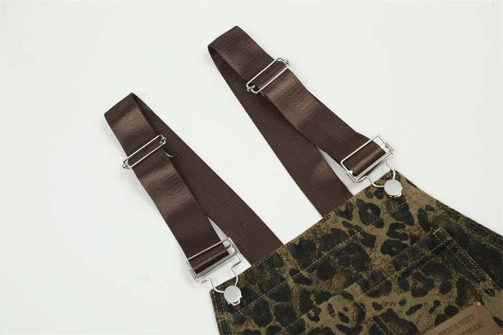 Leopard Print Dungarees - Y2K Fashion Statement with Coquette Aesthetic and Grunge Style Leopard Print Dungarees - Y2K Fashion Statement with Coquette Aesthetic and Grunge Style