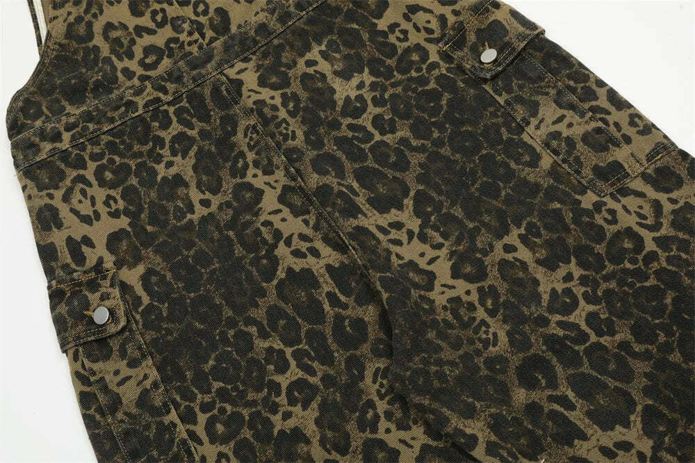 Leopard Print Dungarees - Y2K Fashion Statement with Coquette Aesthetic and Grunge Style Leopard Print Dungarees - Y2K Fashion Statement with Coquette Aesthetic and Grunge Style