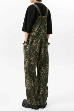 Leopard Print Dungarees - Y2K Fashion Statement with Coquette Aesthetic and Grunge Style