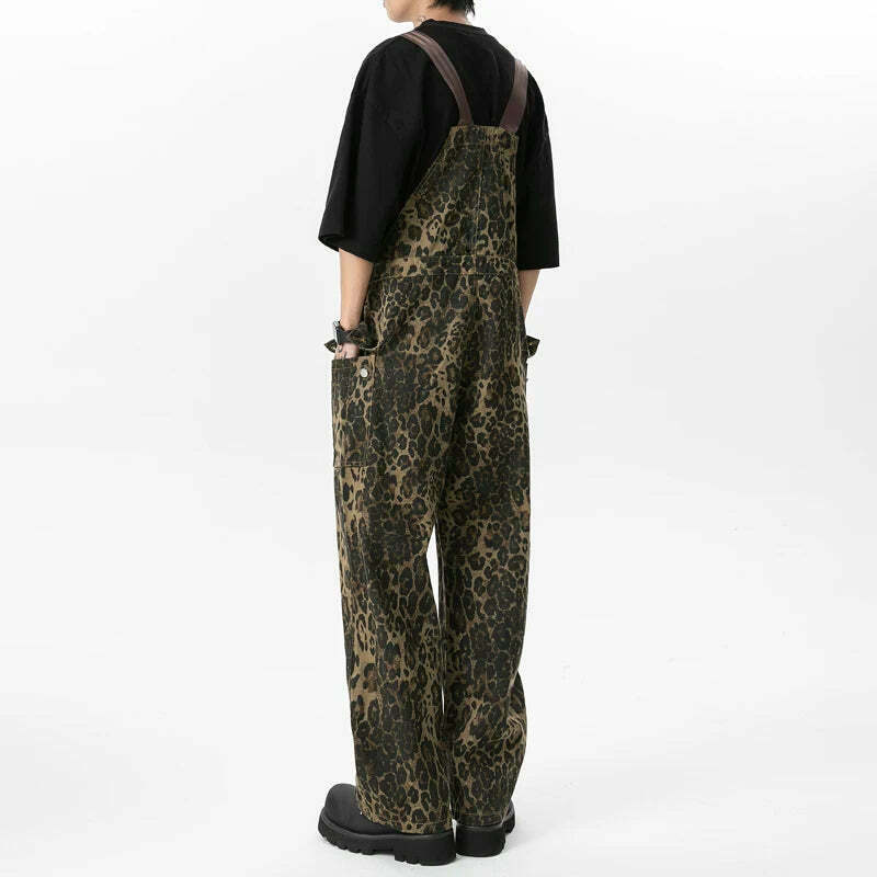 Leopard Print Dungarees - Y2K Fashion Statement with Coquette Aesthetic and Grunge Style Leopard Print Dungarees - Y2K Fashion Statement with Coquette Aesthetic and Grunge Style