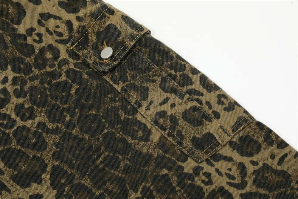 Leopard Print Dungarees - Y2K Fashion Statement with Coquette Aesthetic and Grunge Style Leopard Print Dungarees - Y2K Fashion Statement with Coquette Aesthetic and Grunge Style