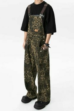 Leopard Print Dungarees - Y2K Fashion Statement with Coquette Aesthetic and Grunge Style