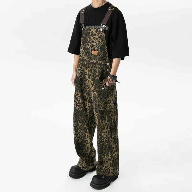 Leopard Print Dungarees - Y2K Fashion Statement with Coquette Aesthetic and Grunge Style Leopard Print Dungarees - Y2K Fashion Statement with Coquette Aesthetic and Grunge Style
