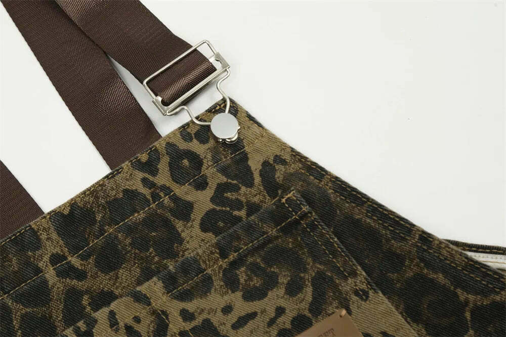 Leopard Print Dungarees - Y2K Fashion Statement with Coquette Aesthetic and Grunge Style Leopard Print Dungarees - Y2K Fashion Statement with Coquette Aesthetic and Grunge Style