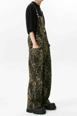 Leopard Print Dungarees - Y2K Fashion Statement with Coquette Aesthetic and Grunge Style