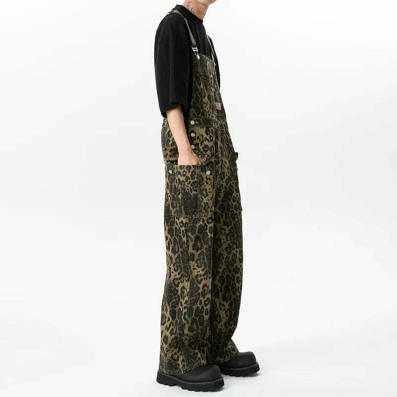 Leopard Print Dungarees - Y2K Fashion Statement with Coquette Aesthetic and Grunge Style Leopard Print Dungarees - Y2K Fashion Statement with Coquette Aesthetic and Grunge Style