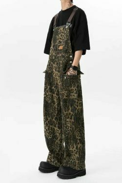 Leopard Print Dungarees - Y2K Fashion Statement with Coquette Aesthetic and Grunge Style