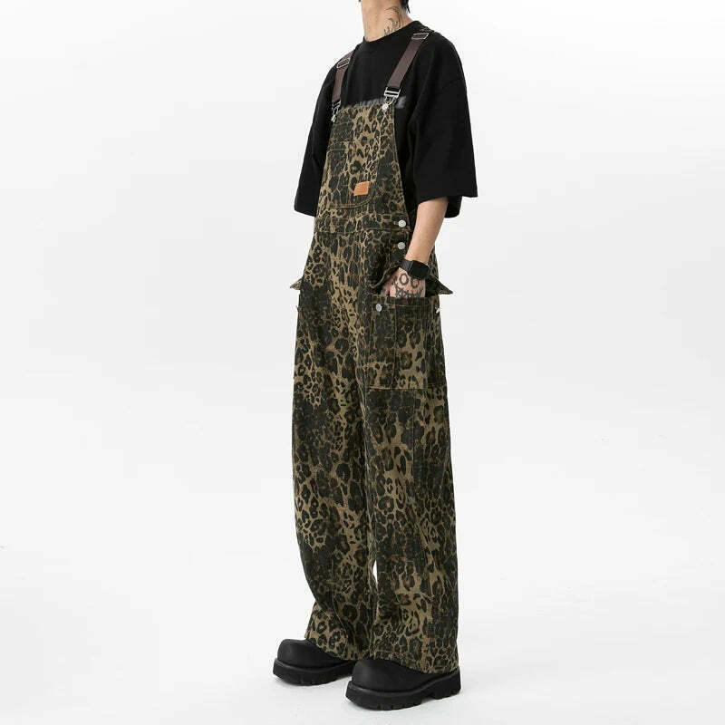 Leopard Print Dungarees - Y2K Fashion Statement with Coquette Aesthetic and Grunge Style Leopard Print Dungarees - Y2K Fashion Statement with Coquette Aesthetic and Grunge Style