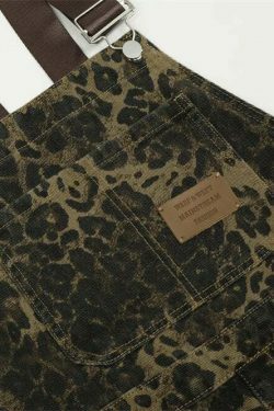 Leopard Print Dungarees - Y2K Fashion Statement with Coquette Aesthetic and Grunge Style