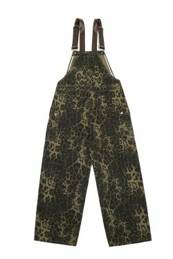 Leopard Print Dungarees - Y2K Fashion Statement with Coquette Aesthetic and Grunge Style