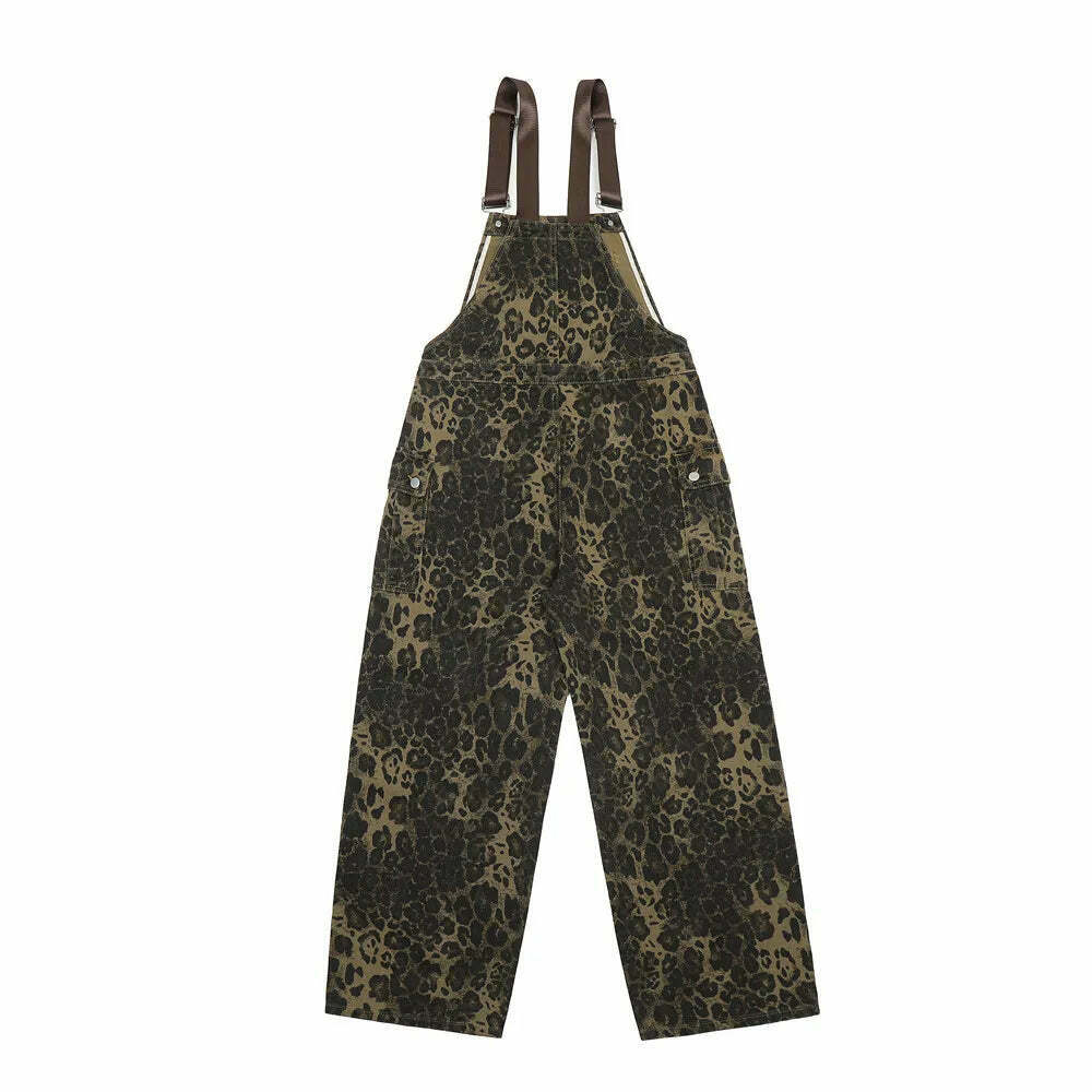 Leopard Print Dungarees - Y2K Fashion Statement with Coquette Aesthetic and Grunge Style Leopard Print Dungarees - Y2K Fashion Statement with Coquette Aesthetic and Grunge Style