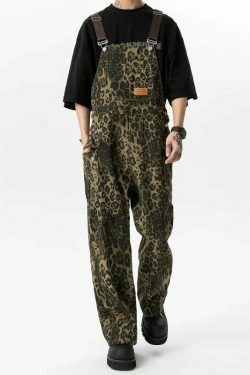 Leopard Print Dungarees - Y2K Fashion Statement with Coquette Aesthetic and Grunge Style