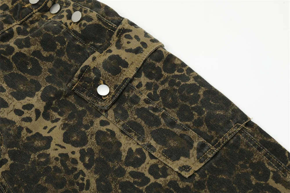 Leopard Print Dungarees - Y2K Fashion Statement with Coquette Aesthetic and Grunge Style Leopard Print Dungarees - Y2K Fashion Statement with Coquette Aesthetic and Grunge Style