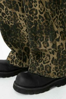 Leopard Print Dungarees - Y2K Fashion Statement with Coquette Aesthetic and Grunge Style