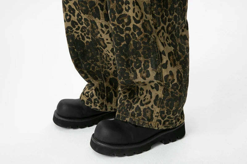 Leopard Print Dungarees - Y2K Fashion Statement with Coquette Aesthetic and Grunge Style Leopard Print Dungarees - Y2K Fashion Statement with Coquette Aesthetic and Grunge Style