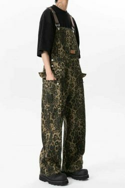 Leopard Print Dungarees - Y2K Fashion Statement with Coquette Aesthetic and Grunge Style