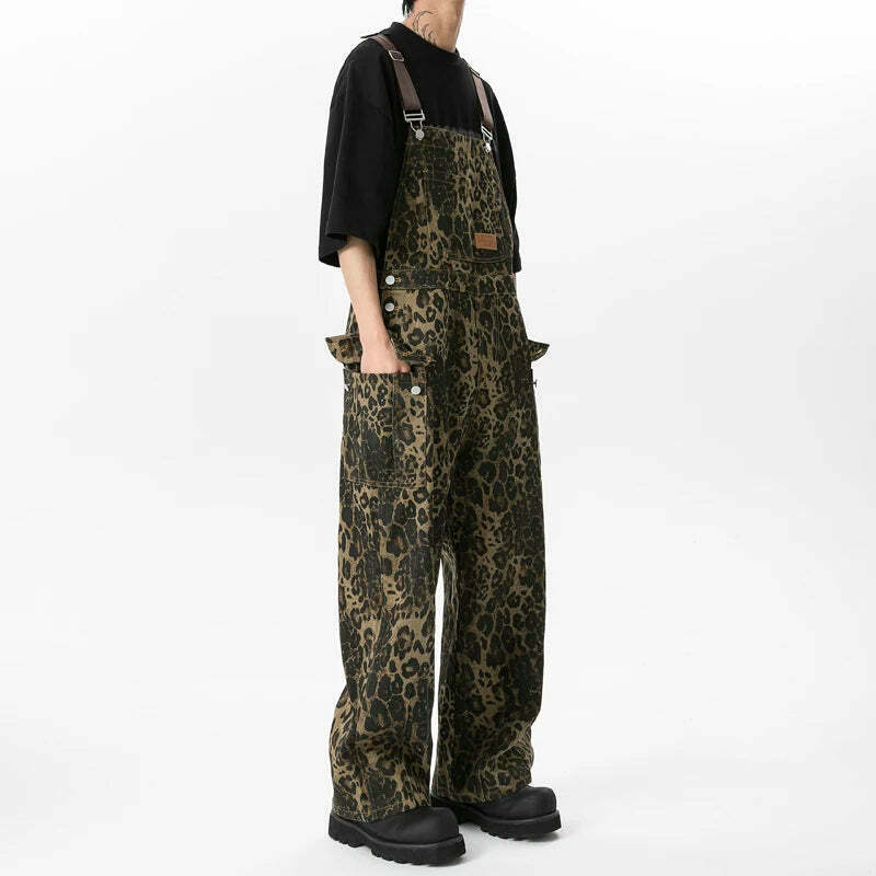 Leopard Print Dungarees - Y2K Fashion Statement with Coquette Aesthetic and Grunge Style Leopard Print Dungarees - Y2K Fashion Statement with Coquette Aesthetic and Grunge Style