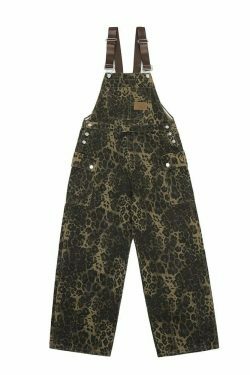 Leopard Print Dungarees - Y2K Fashion Statement with Coquette Aesthetic and Grunge Style