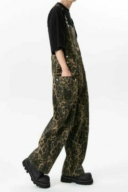 Leopard Print Dungarees - Y2K Fashion Statement with Coquette Aesthetic and Grunge Style