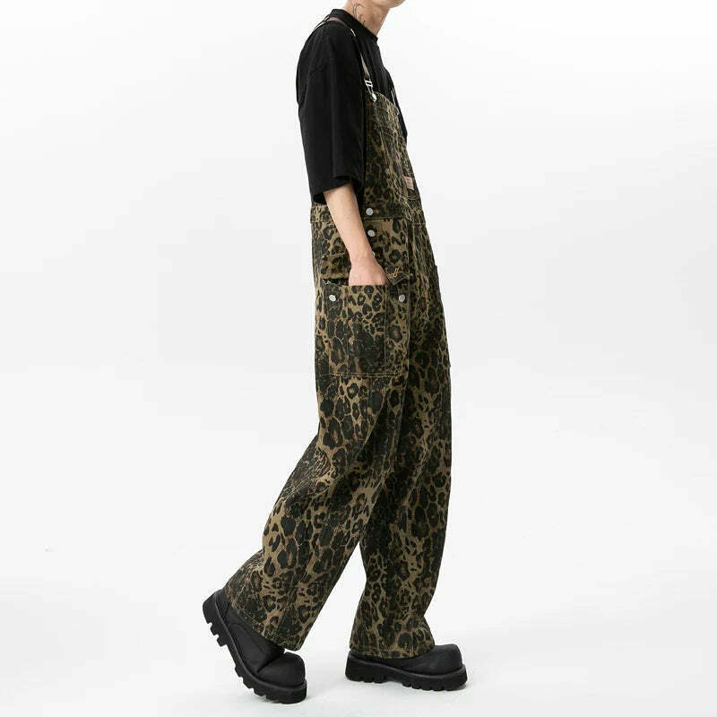 Leopard Print Dungarees - Y2K Fashion Statement with Coquette Aesthetic and Grunge Style Leopard Print Dungarees - Y2K Fashion Statement with Coquette Aesthetic and Grunge Style