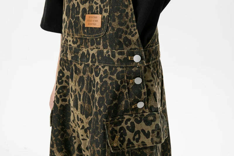 Leopard Print Dungarees - Y2K Fashion Statement with Coquette Aesthetic and Grunge Style Leopard Print Dungarees - Y2K Fashion Statement with Coquette Aesthetic and Grunge Style
