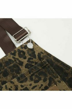 Leopard Print Dungarees - Y2K Fashion Statement with Coquette Aesthetic and Grunge Style