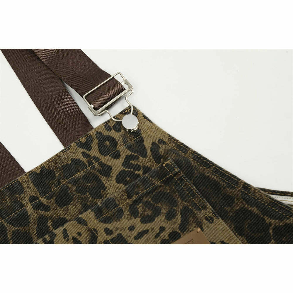 Leopard Print Dungarees - Y2K Fashion Statement with Coquette Aesthetic and Grunge Style Leopard Print Dungarees - Y2K Fashion Statement with Coquette Aesthetic and Grunge Style