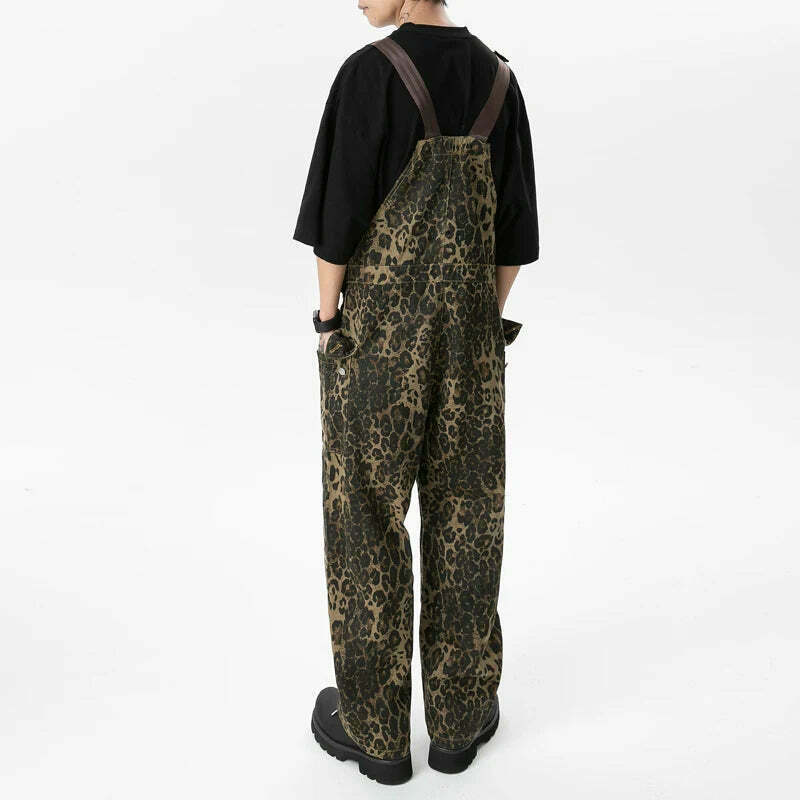Leopard Print Dungarees - Y2K Fashion Statement with Coquette Aesthetic and Grunge Style Leopard Print Dungarees - Y2K Fashion Statement with Coquette Aesthetic and Grunge Style