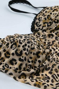 Leopard Print Lace Cami Top with Bow Detail - Y2K Fashion Aesthetic