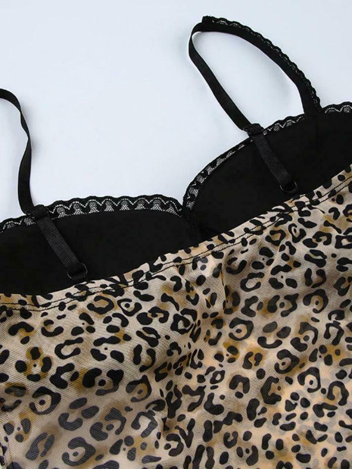 Leopard Print Lace Cami Top with Bow Detail - Y2K Fashion Aesthetic Leopard Print Lace Cami Top with Bow Detail - Y2K Fashion Aesthetic