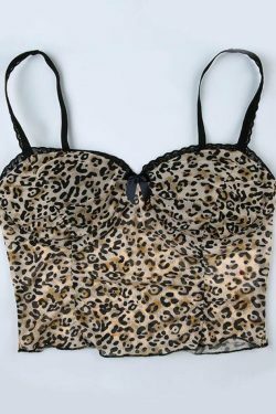 Leopard Print Lace Cami Top with Bow Detail - Y2K Fashion Aesthetic