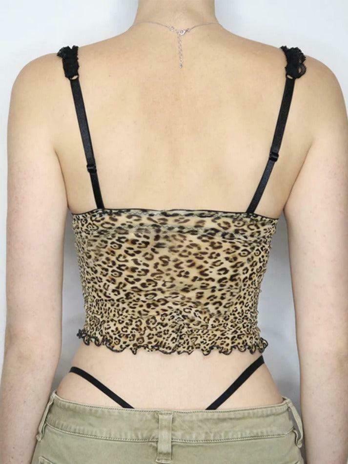 Leopard Print Lace Cami Top with Bow Detail - Y2K Fashion Aesthetic Leopard Print Lace Cami Top with Bow Detail - Y2K Fashion Aesthetic