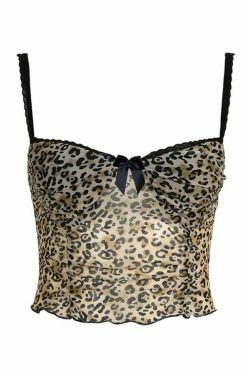 Leopard Print Lace Cami Top with Bow Detail - Y2K Fashion Aesthetic