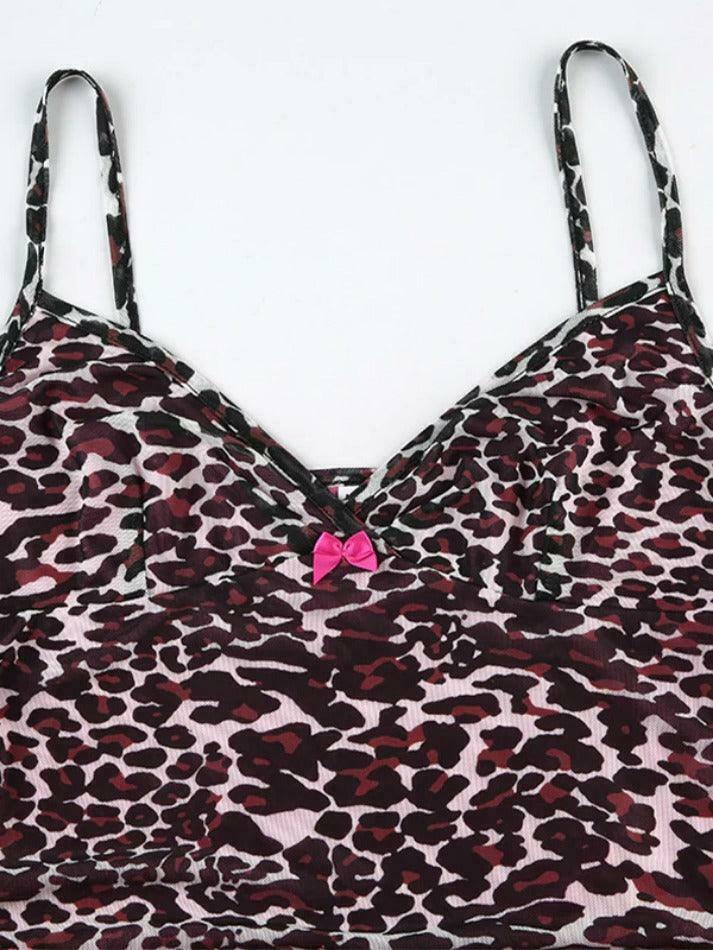 Leopard Print Lace Cami: Y2K Fashion Coquette Aesthetic Cute Tops Grunge Style Cargo Skirt