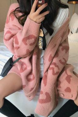 Leopard Print Loose Cardigan for Y2K Fashion Enthusiasts