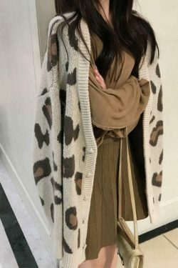Leopard Print Loose Cardigan for Y2K Fashion Enthusiasts