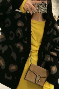 Leopard Print Loose Cardigan for Y2K Fashion Enthusiasts