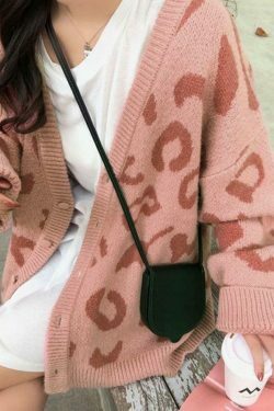 Leopard Print Loose Cardigan for Y2K Fashion Enthusiasts